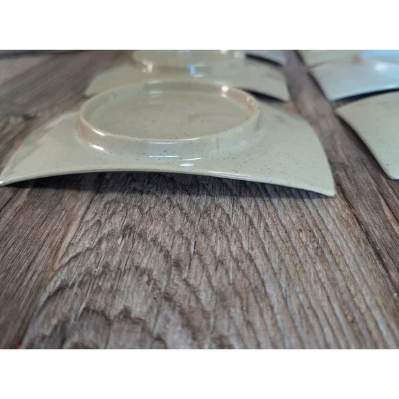 Vintage Style Sushi Plates Set of 6 Speckled Cream Blue Abstract Design - Picture 16 of 16